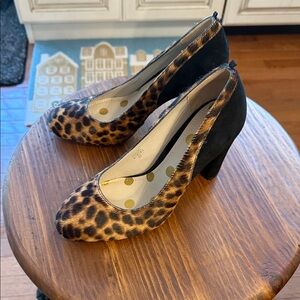 Boden 🖤 Leather and fur Leopard block Heels 4” size 37  nwot